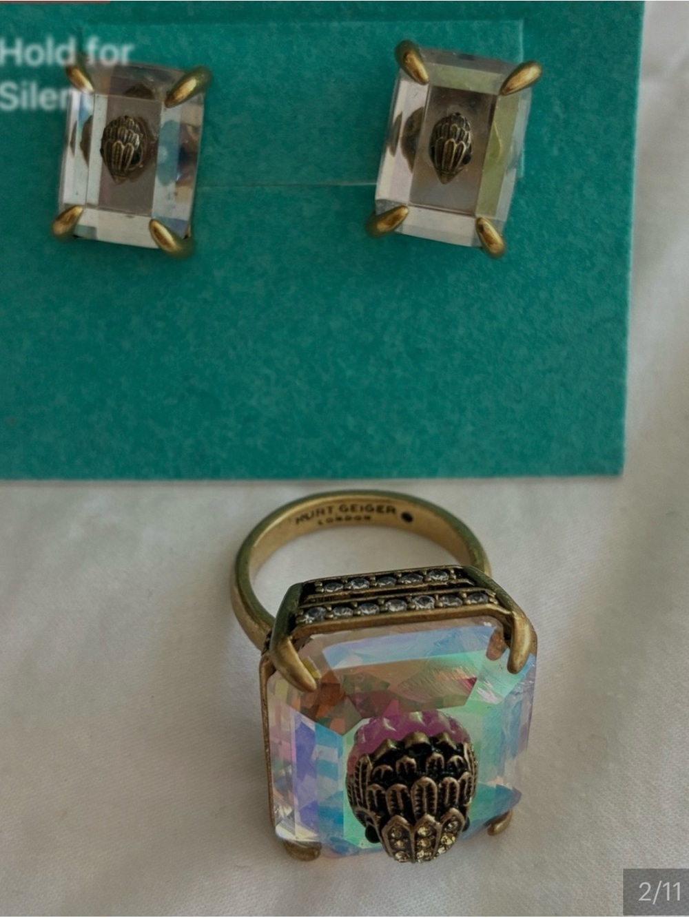 Kurt Geiger Gold-Tone Ring and Crystal Aurora Studs - Iridescent